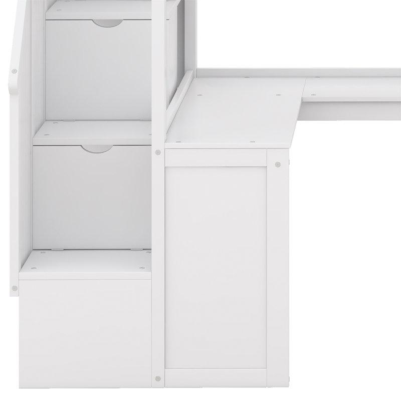 Lit mezzanine simple avec tiroirs Philippa Kids, Blanc