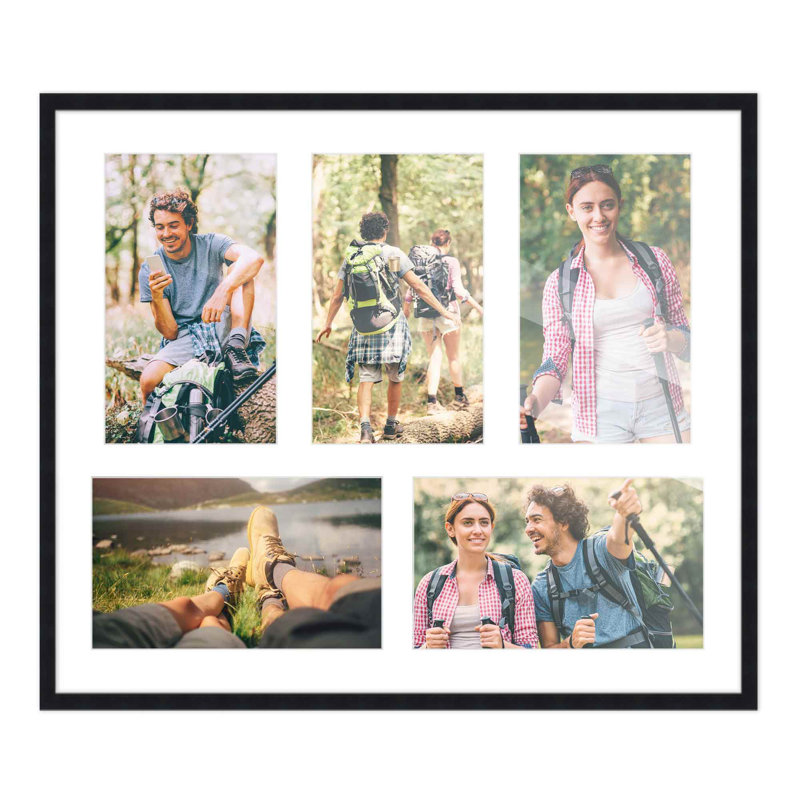 Wood Picture Frame with Mat, 4" x 6", 12" x 14", Black/White