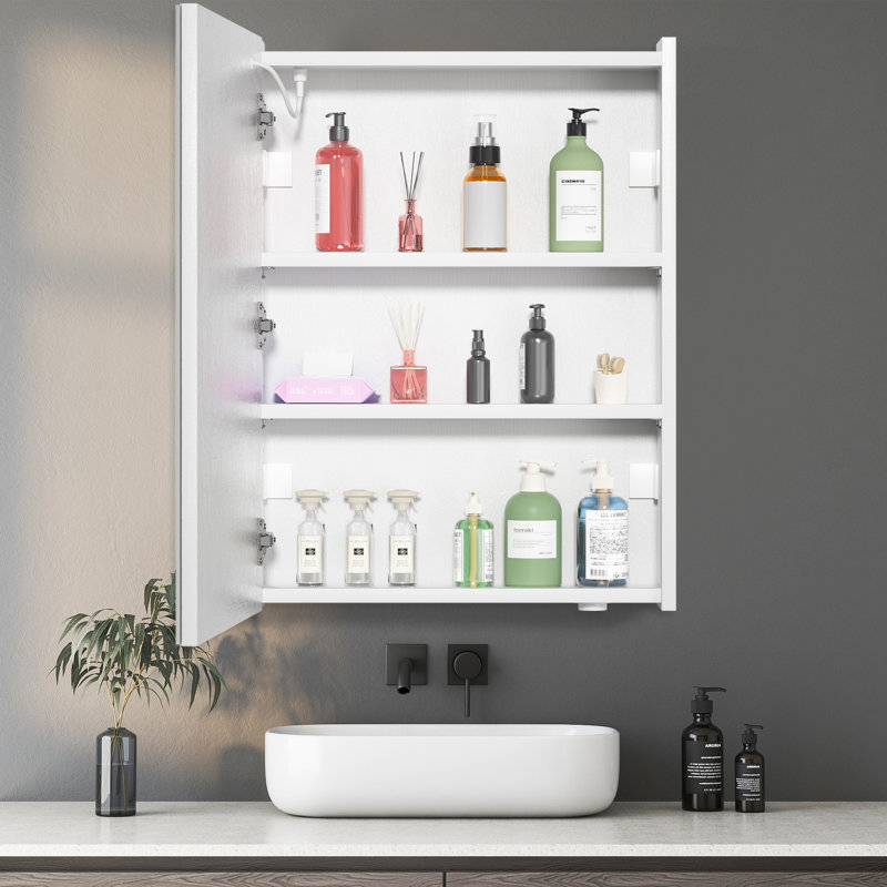  Armoire à pharmacie lumineuse sans cadre à fixation en surface avec miroir et 2 tablettes, H 32 po x l 24 po x P 5,2 po