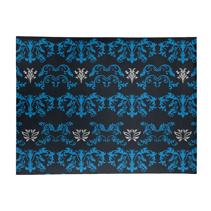 Tapis damassé noir / bleu, Rectangle 9 pi x 12 pi