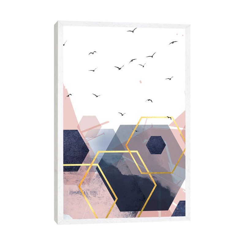 Abstract Navy Blush Gold II by Urban Epiphany - Print on Canvas, 152.5 cm H x 101.5 cm W, White Framed