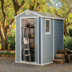 Keter Manor 4x6 ft. Durable Resin Outdoor Storage Shed With Floor and Double Doors for Garden Patio Furniture and Tools, Grey