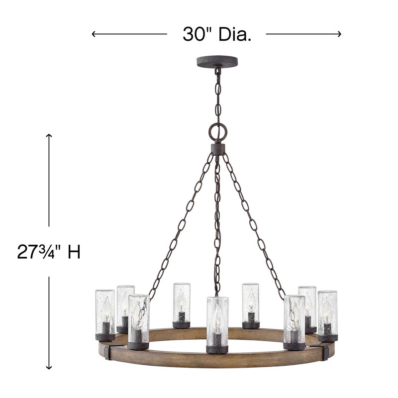 Sawyer 30" Nine-Light Outdoor Candle Chandelier - LEDs Included, Sequoia