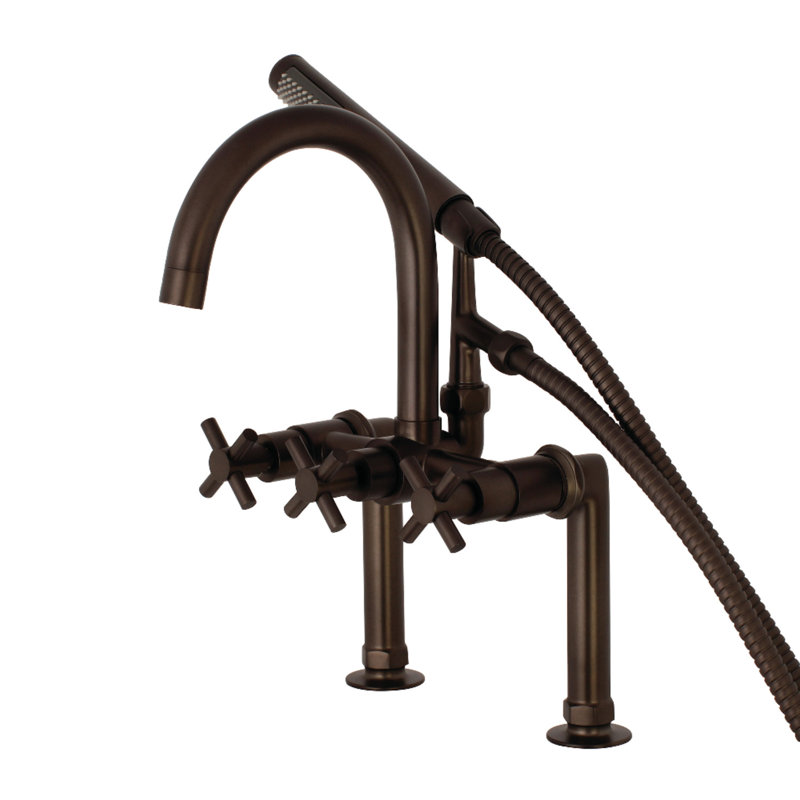 Kingston Brass Concord Three-Handle 2-Hole Deck Mount Clawfoot Tub Faucet with Hand Shower, Oil Rubbed Bronze
