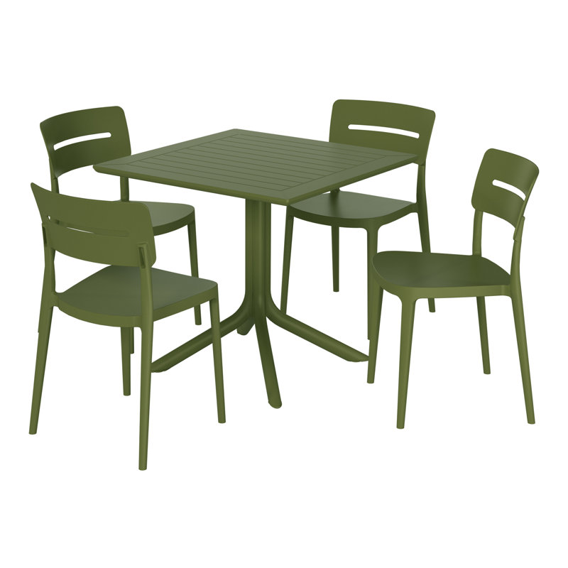 4 Person Outdoor Square Dining Set, Green