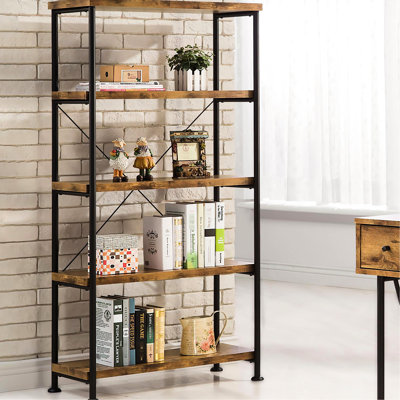 Bibliothèque antique à 4 étagères couleur muscade et noir, idéale pour un décor rustique, un bureau ou un salon. Cette bibliothèque noire combine des éléments industriels pour un charme indéniable.
