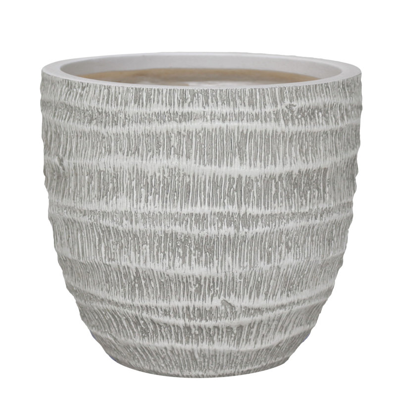 White Washed Reinforced Stone Egg Garden Round Planter, Outdoor Plant Pot, 26cm H x 28.5cm W x 28.5cm D