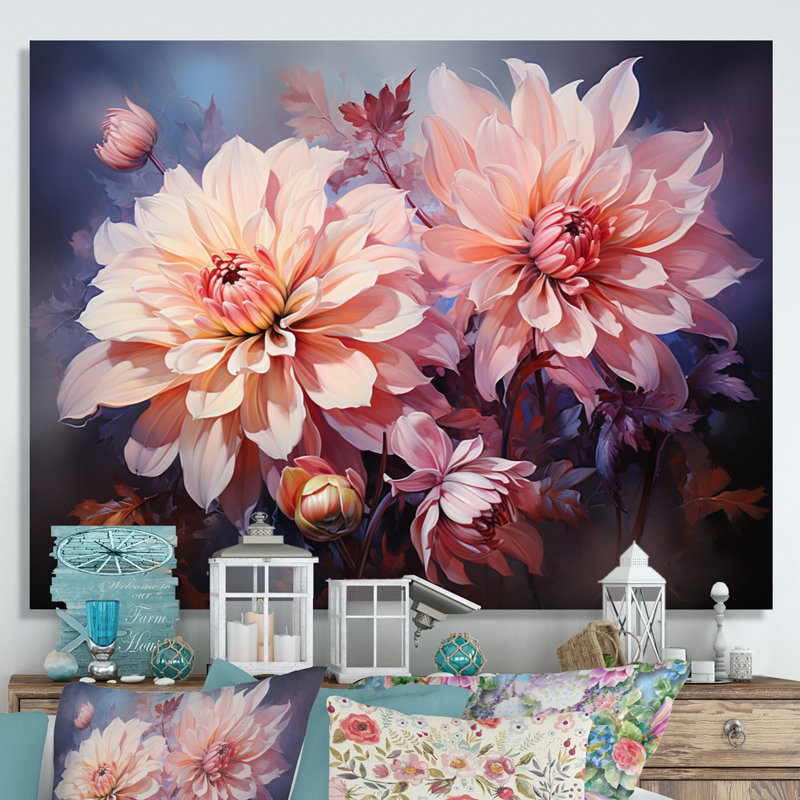 Impression romantique sur toile Dahlia rose IV, Toile tendue, H 34 po x l 44 po x P 1,5 po