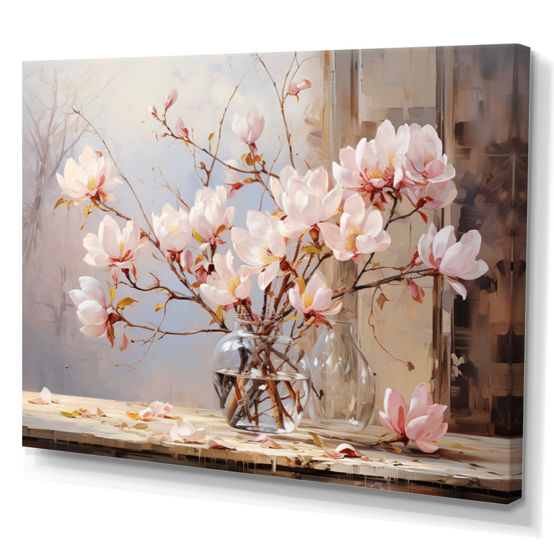 " Pink Beige Magnolias Romantic Impression ", H 24 po x l 32 po x P 1 po, Toile tendue