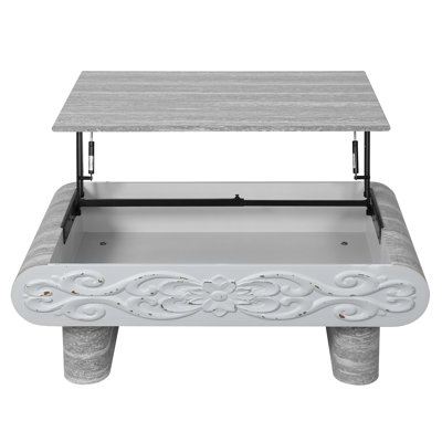 Modern Extendable Lift Top Coffee Table, Rectangular , Beige Grey, Perfect For Cozy Rooms, With Hidden Storage And Lower Open Shelf Grey Desk, Fit Small , Ergonomic - Compartments