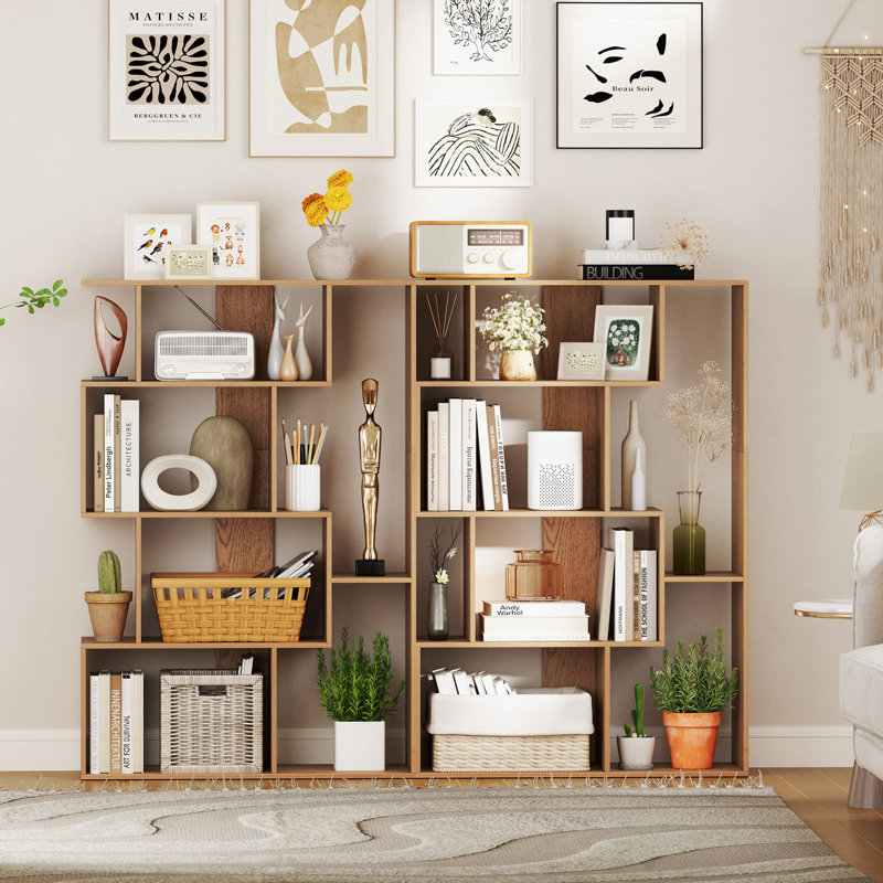 Open-Back Geometric Bookshelf Home 6-Cube Large Bookcase, Yellow