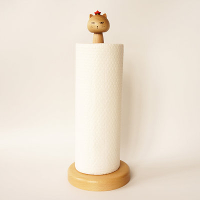 Bobblehead Cat Paper Towel Holder - Built-In Magnet For Interchangeable Cartoon Heads