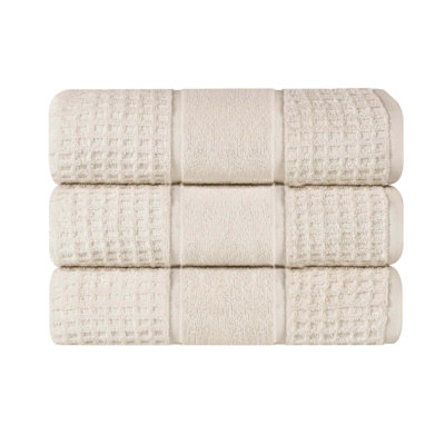  Zero-Twist Cotton Bath Towel Set - Honeycomb Waffle Texture - Quick-Dry