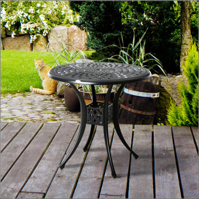 Table de salle à manger ronde en fonte antique de 30 po avec trou pour parasol pour l'extérieur, durable et élégante