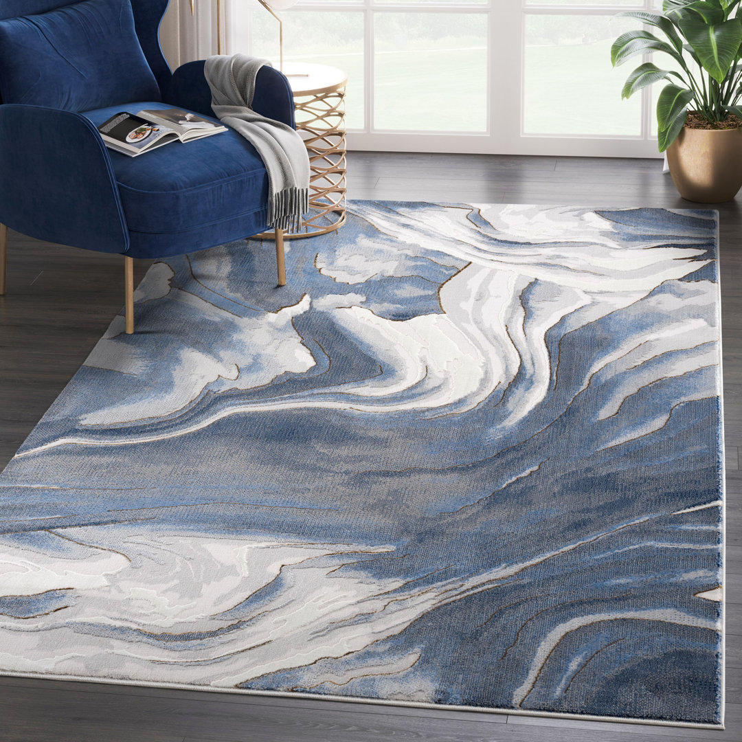 Juno REG120A Blue Grey Sand Wave Pattern Area Rug Orren Ellis Rug 