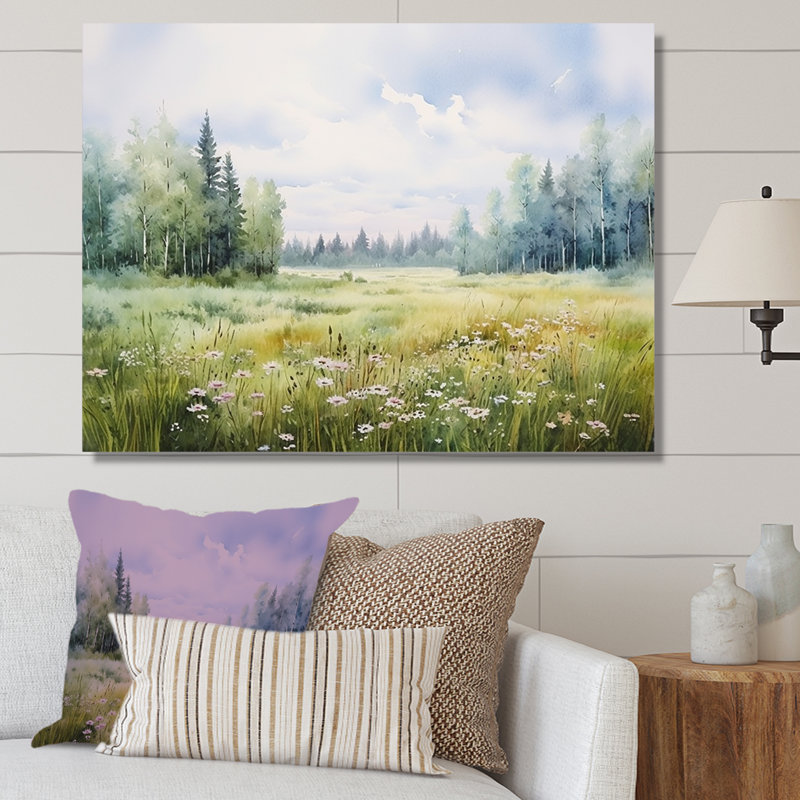 Meadow Scenery Minimalisme V - Art mural prairie, H 34 po x l 44 po x P 1,5 po, Toile tendue