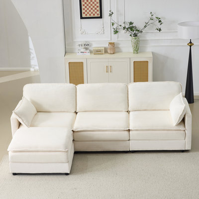Canapé 104 pouces 104 pouces moelleux avec repose-pieds, coussins en chenille beige et coussins décoratifs pour espaces de vie compacts