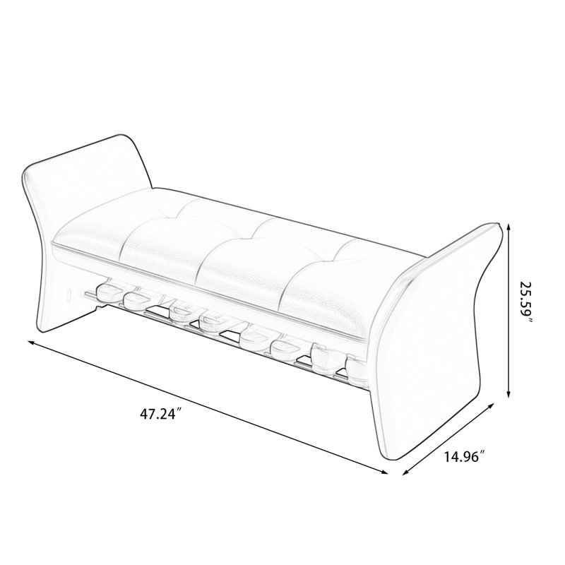 Banc rembourré, Brun, 25.59"H x 47.24"L x 14.96"D