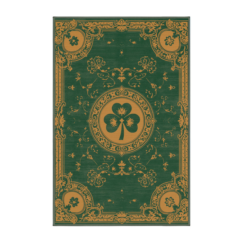 Soft Plush Feuerstein St Patties Modern & Contemporary Abstract Area Rug in Green – SageGreen Binding, 6x9