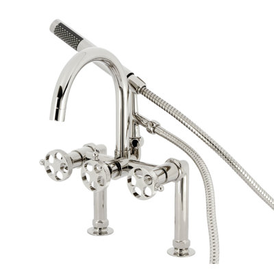 Robinet de baignoire à pattes à fixation sur le comptoir à trois poignées Webb avec douche à main