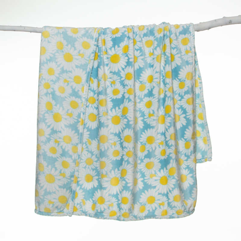 Light Blue Daisy Floral Sherpa Reversible Throw Blanket
