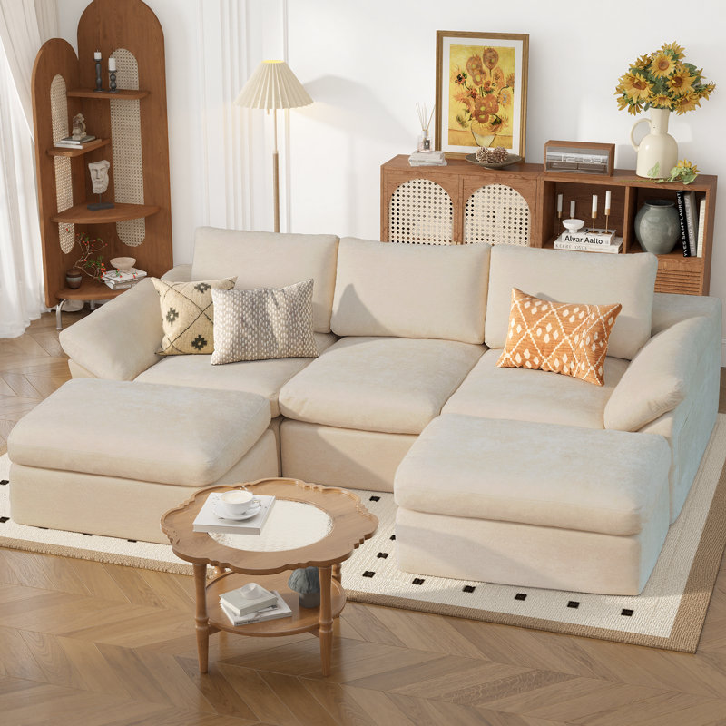 Canapé modulaire modulaire en forme de U pour canapé modulaire en forme de U de Boneless, Tissu chenille beige