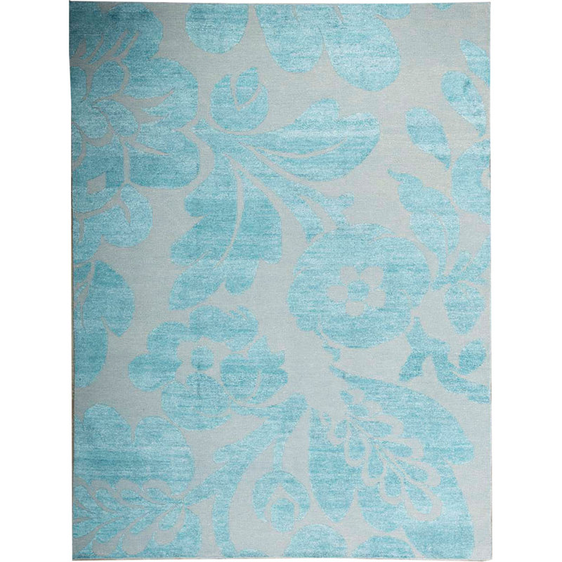 Tapis floral en laine noué à la main bleu clair / gris La Ciel