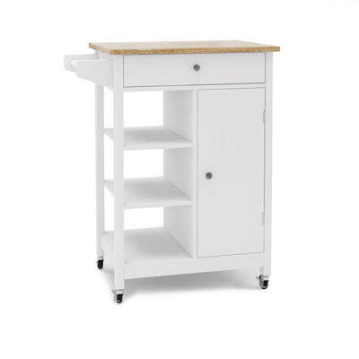 Kitchen Island Rolling Trolley Cart With Adjustable Shelves And Towel Rack Rubber Wood Table Top