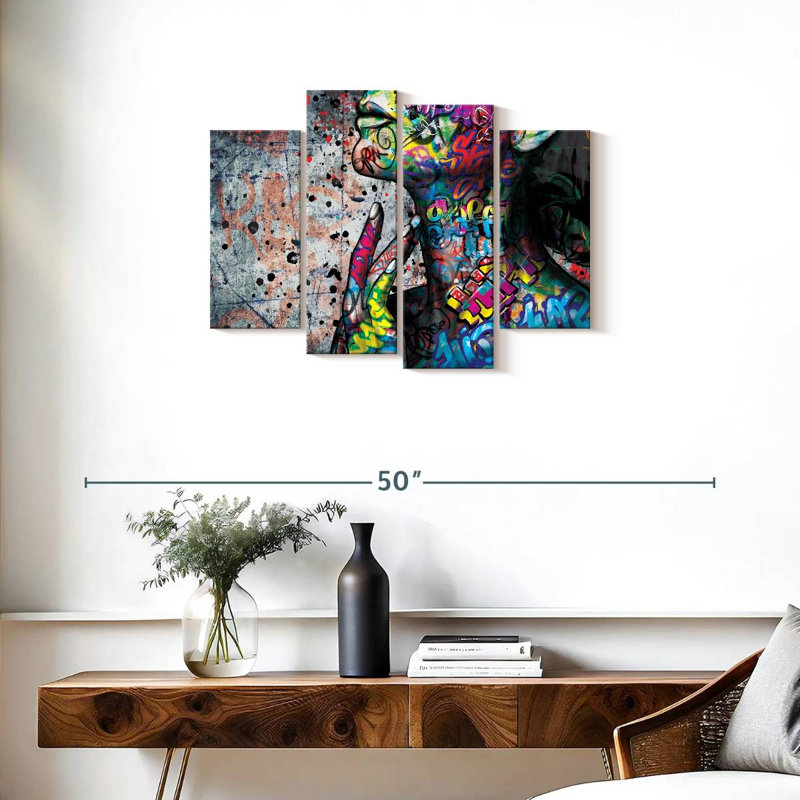 Portrait de femme éclatante 4 pièces, H 22 po x l 36 po x P 1 po
