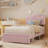 Upholstered Princess Platform Bed Frame with LED Lights, Flower-Shaped Headboard & Storage Drawers, Boucle Fabric Kids Bed, No Box Spring Required-1670179156-1670179159
