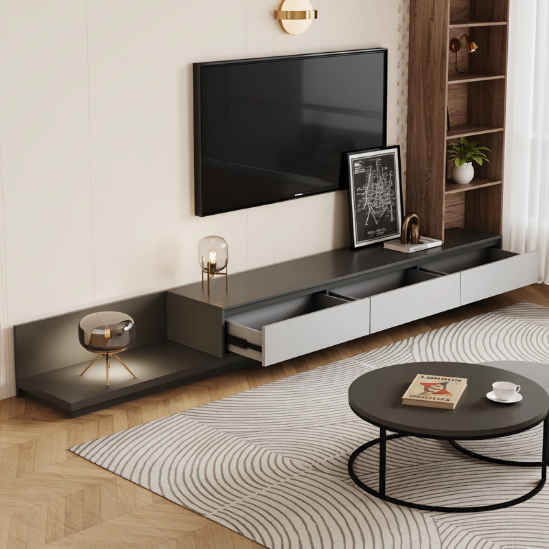 Extendable TV Units for Living Room 200-330cm with 3 Drawers - Modern Wooden TV Stand Cabinet Media Entertainment Center for 65-85-100 Inch TVs