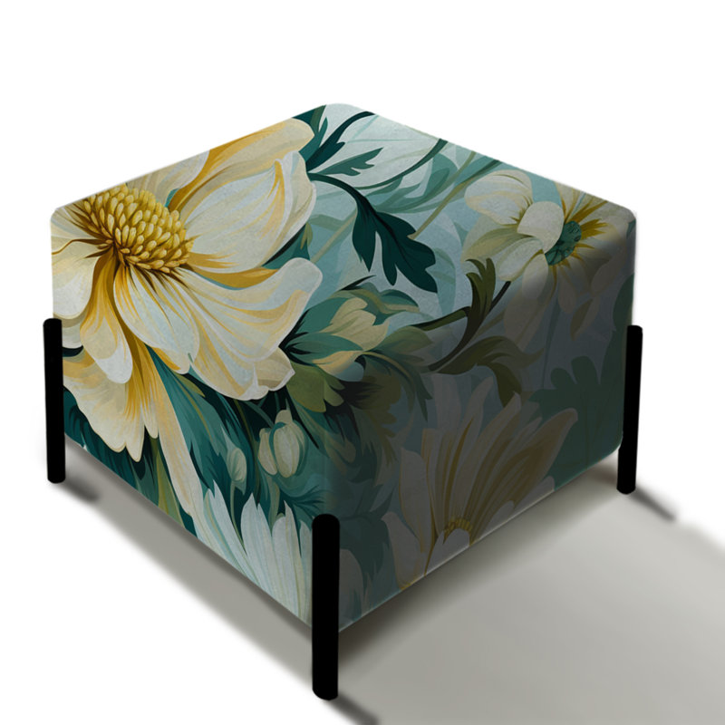 Motif botanique impressionniste de verdure - repose-pieds carré floral