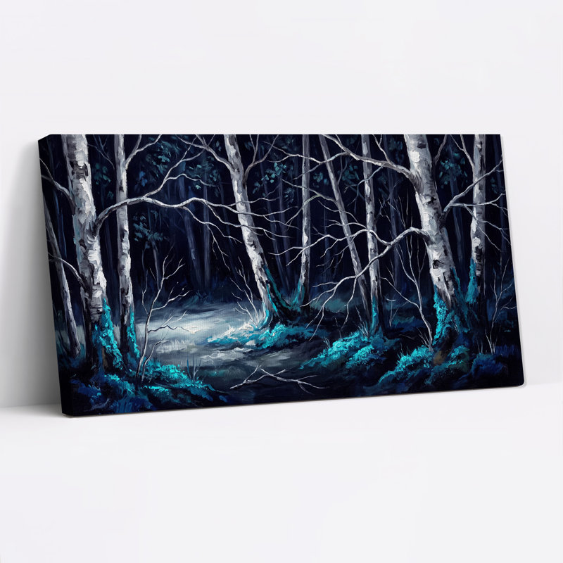 Art mural sur toile de forêt de bouleaux bleu foncé et bleu sarcelle, H 12 po x l 18 po