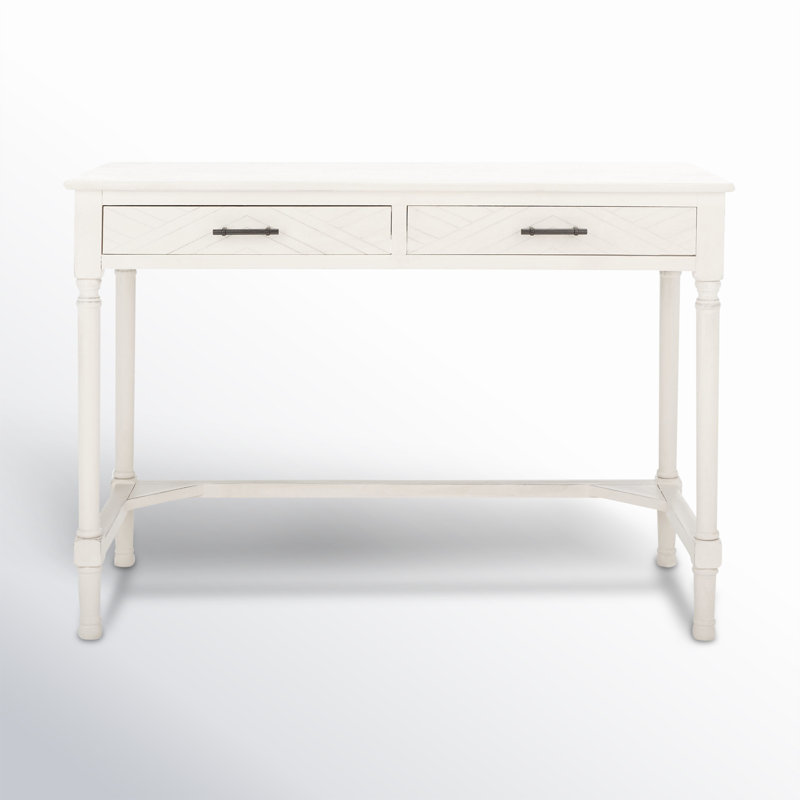 Handler 2-Drawer Writing Desk with Shelves, Distressed White