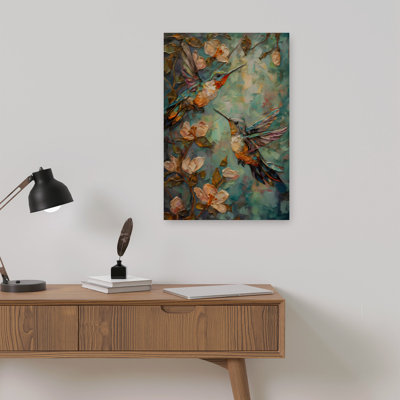 Art mural abstrait contemporain avec colibris