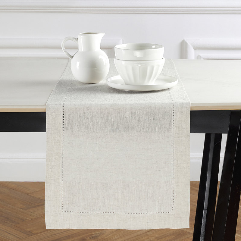 Sonoma Hemstitch - 100% Pure Linen Table Runner, 60" x 14", Light Flax