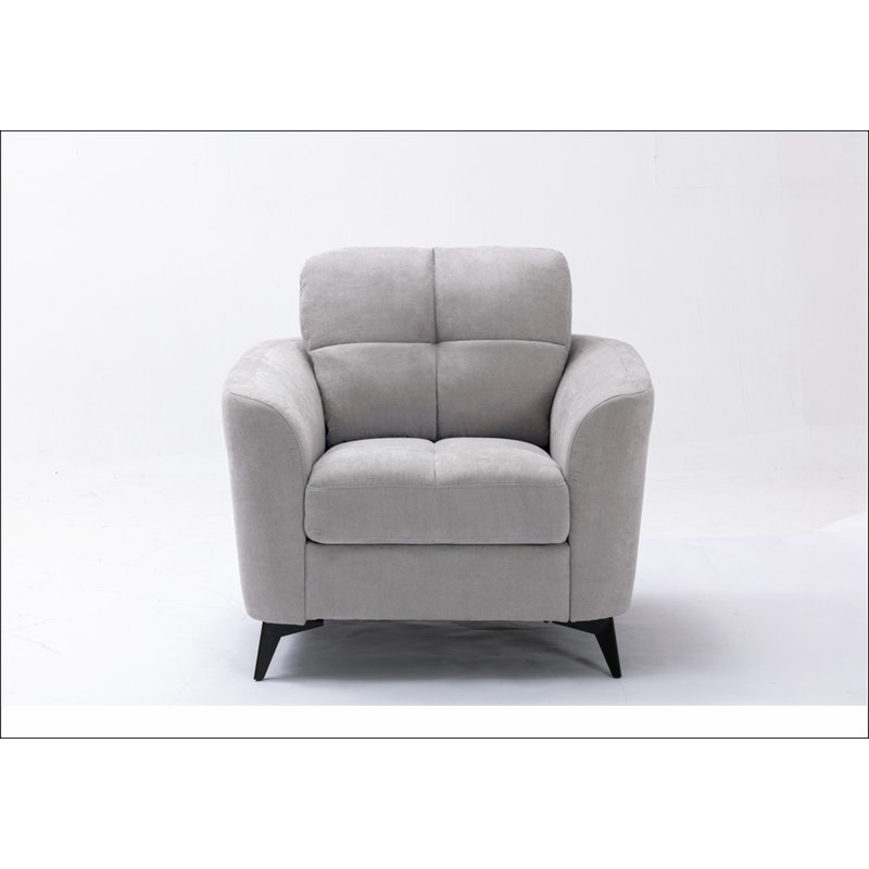 Fauteuil capitonné en tissu gris clair