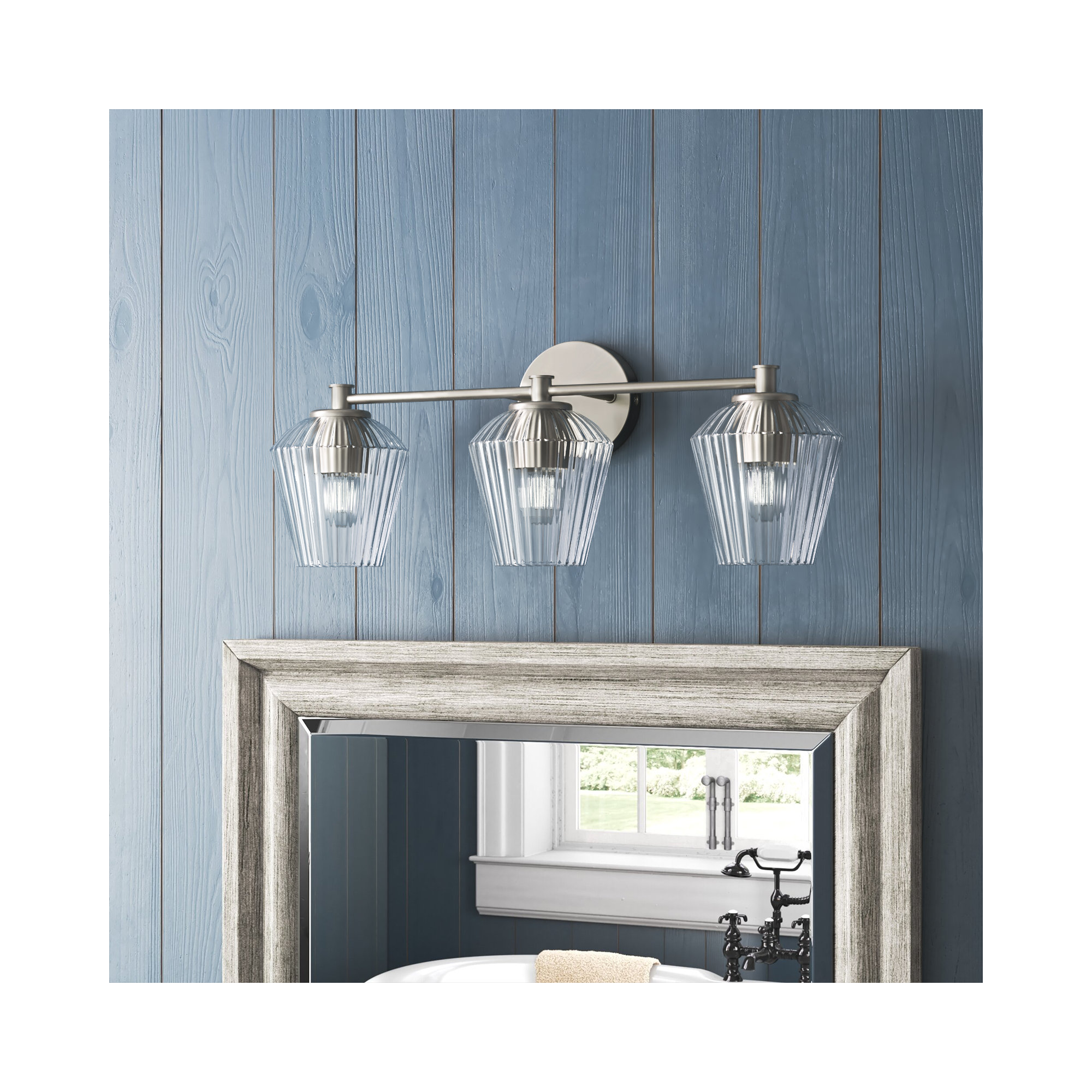 Depner 3 Light Ribbed Dimmable Vanity Light, Brushed Nickel