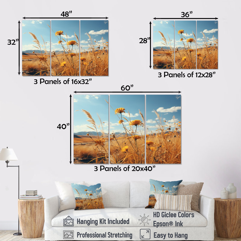 Ensemble de salon coucher de soleil fleurs d'été Meadows - prairies, Toile tendue, H 40 po x l 60 po x P 1 po