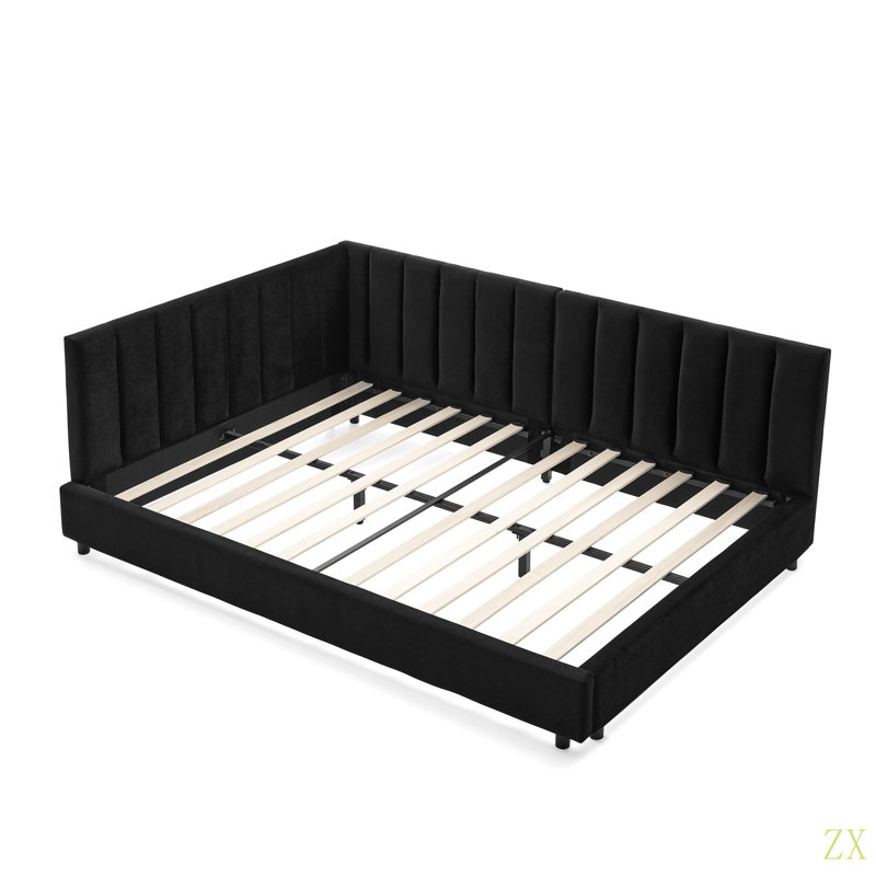 Full Size Upholstered Tufted Bed Frame, Sofa Bed Frame With Comfortable Backrest And Armrests, Full Size Bed For Bedroom, Living Room,Velvet(81''*60''*29.5'')