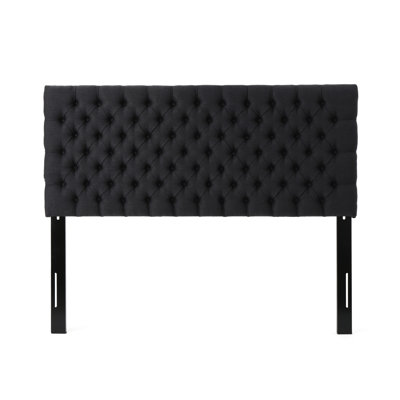 Elegant Fabric Headboard For Queen Size Bed, Charcoal Grey Color Upholstered, Contemporary Flavor
