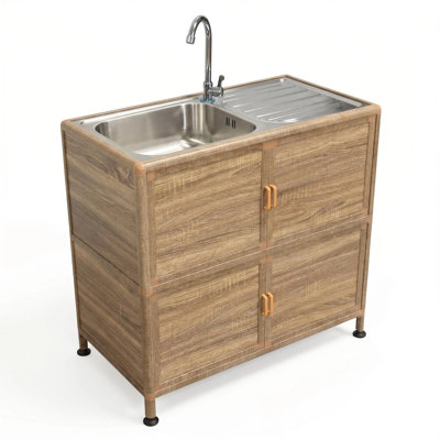 Freestanding Outdoor Kitchen Sink Station with Cabinet and Faucet