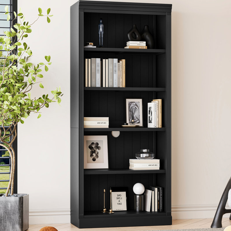 Bibliothèque noire de 83,4 po de hauteur avec 5 tablettes réglables