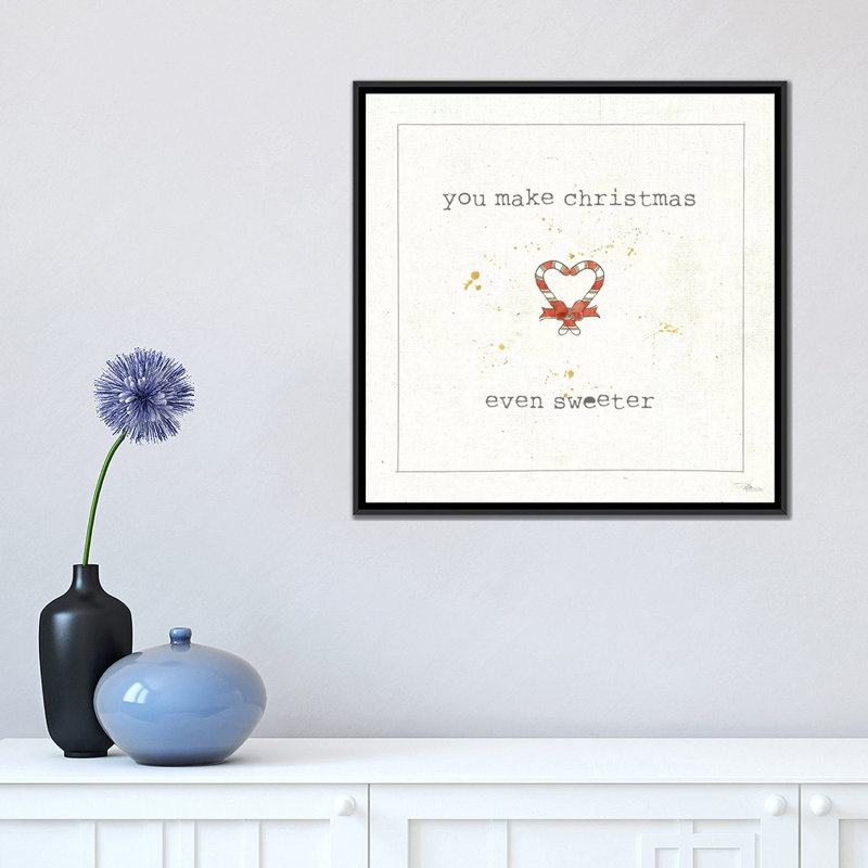 «Christmas Cuties II», art textuel sur toile, H 18 po x l 18 po x P 1,5 po, Toile encadrée noire, Pas de tapis