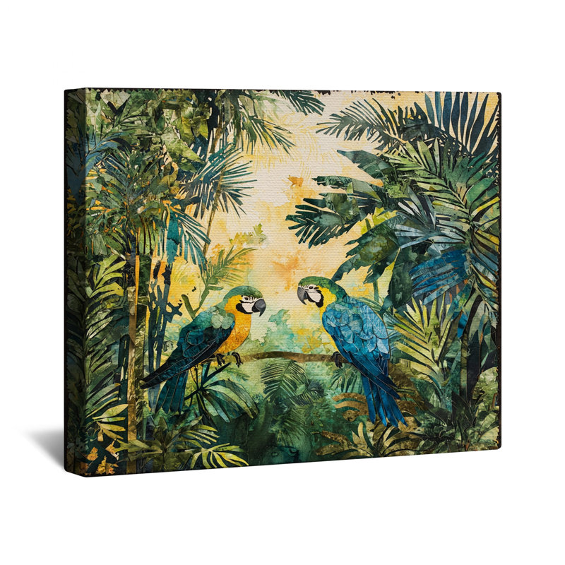 Toile de galerie tropicale avec perroquets tropicaux dans la jungle, 32 po x 32 po