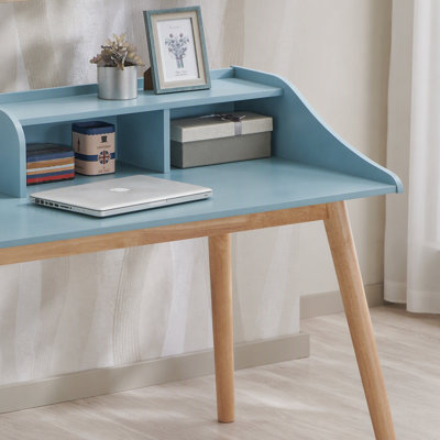 Roskilde Mid-Century Modern Wood Writing Desk with Hutch, Blue
