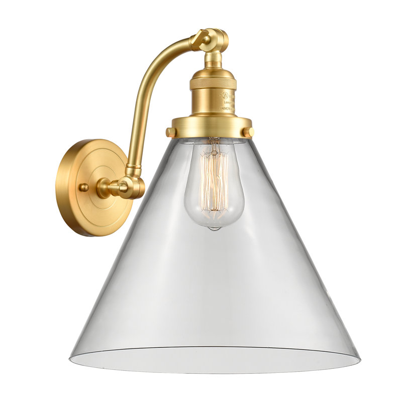 Applique murale 1 lumière Cone, Ampoule incandescente rétro 60 watts, Clair, Or satiné