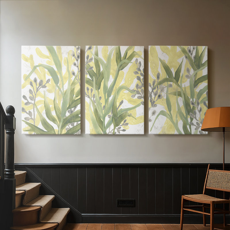 Sea Grass Fresco I - Toile tendue avec châssis sur mesure - 3 pièces, H 36 po x l 72 po