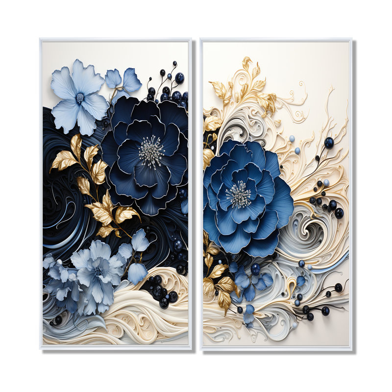 Encre liquide «I», art mural sur toile 2 pièces, H 40 po x l 40 po, Impression encadrée flottante, Blanc