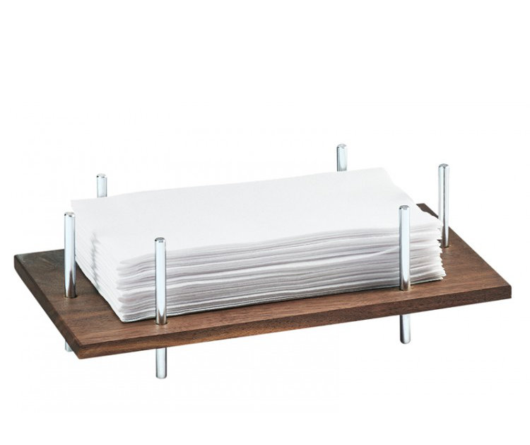Mid-Century Brown Wood and Chrome Napkin Holder